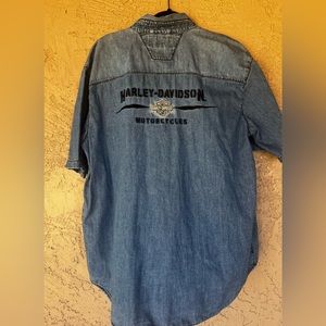 Harley Davidson Men’s Button Short Sleeve Denim Work Shirt Embroidered XL